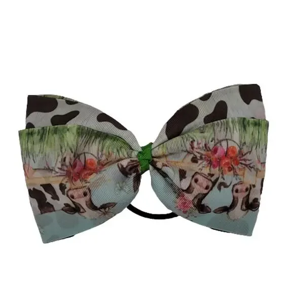 Girls' Farm Cow Print Floral Hair Bow