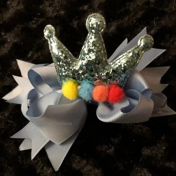 Periwinkle Crown Deluxe Bow  -kids- 5B1971  Handmade NWT Boutique