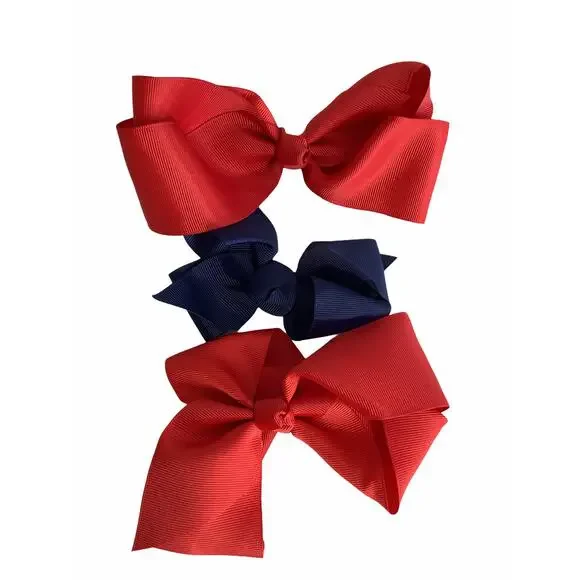 Girl’s Lot of 3 Red & Blue Hair Bow Clips NEW