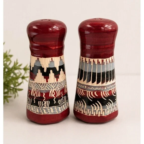 Vintage Navajo Salt & Pepper Shakers C King Hand Etched Southwestern Pottery 5”