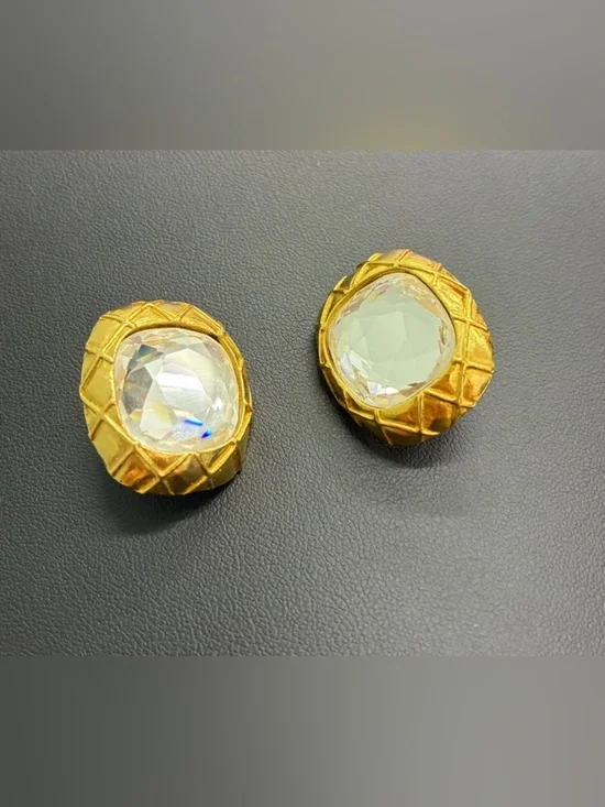 CHANEL Crystal quilted 24KGP Clip-On Earrings - Clear