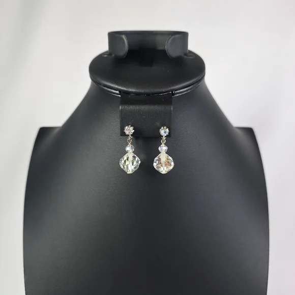 Laguna Vintage Aurora Borealis Pendant Earrings Clip On Signed AB Crystal Dangle