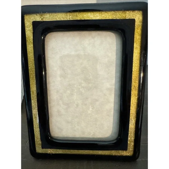 Vintage Glass Picture Frame With Black & Gold Leaf Inlay For 3x5