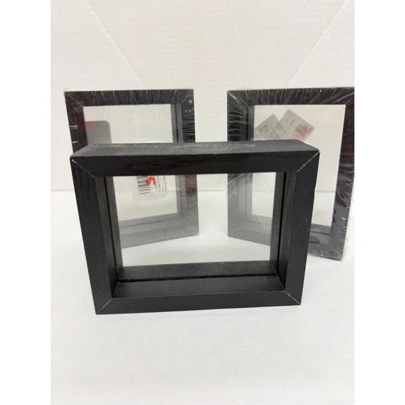Black Wooden Floating Picture Frame Set of 3 Shadow Box 4.5x6