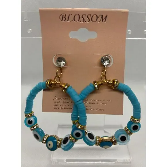 3for$20 Blossom Turquoise Evil Eye Hoop Earrings