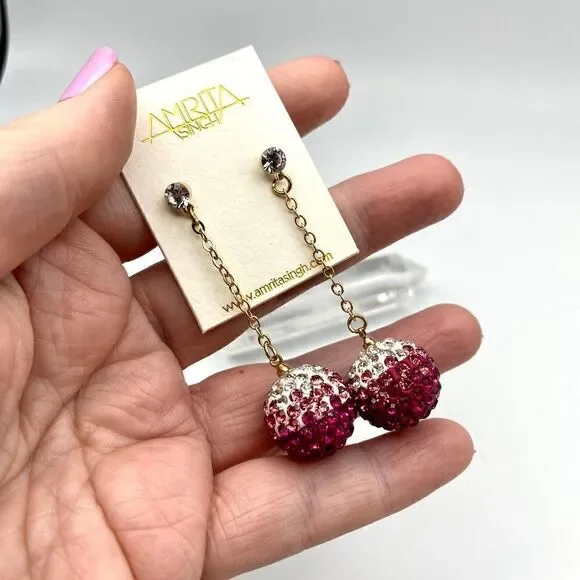Amrita Singh Austrian Crystal Ball Drop Pink Chain Earrings