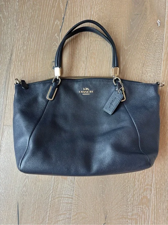 Coach Navy Kelsey Pebbled Leather Shoulder/Hand Tote with Gold Hardware