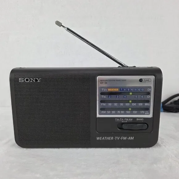 Vintage Sony ICF-36 Weather TV FM AM 4 Band Portable Radio Tested Working