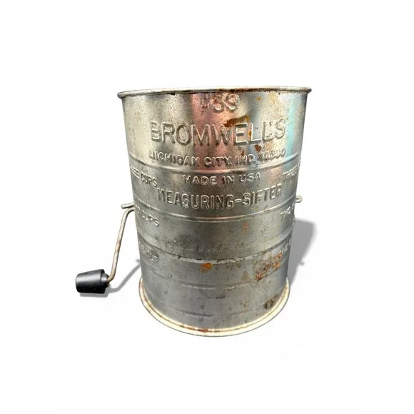 Bromwell's #39 Measuring-Sifter Flour 3-Cup Crank Hand Tool 1950s-70s Vtg‎