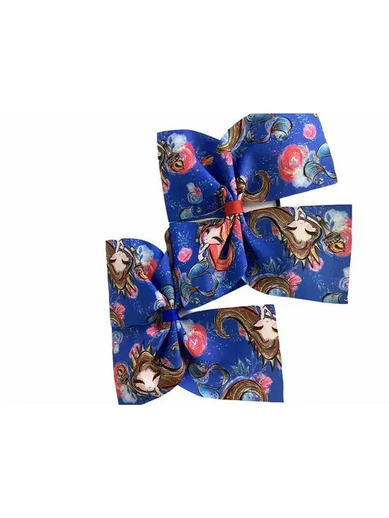 BUNDLE Girl’s Lot of 2 Blue Printed Hair Bow Ties NEW