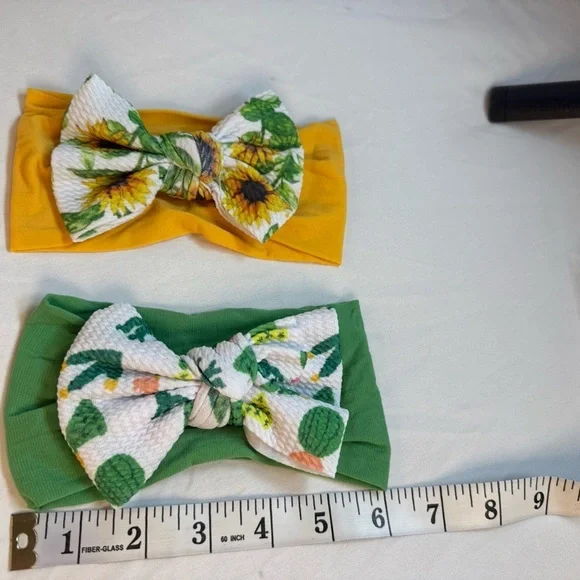 Floral Bow Kids Hairband Set - Yellow and Green