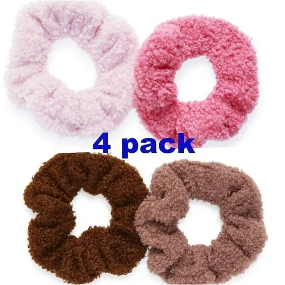 Nordstrom Girls Seasonal Style Fleece Teddy Fuzzy Scrunchies 4-pack Brown Pink