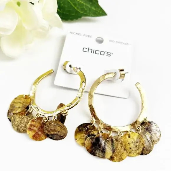 NEW Chico's Pearlescent Oyster Hoop Earrings