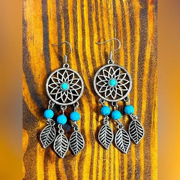 Silver and Turquoise Dreamcatcher Earrings