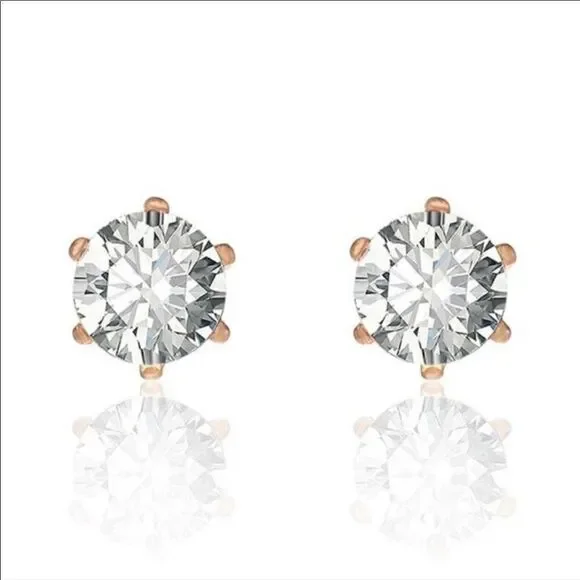 👑 Rosy Gold & Rhinestone Stud Earrings