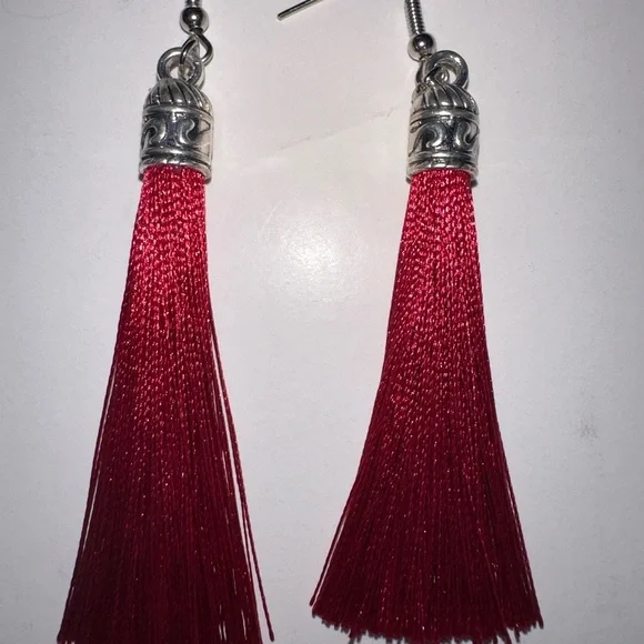 Maroon tassel earrings
