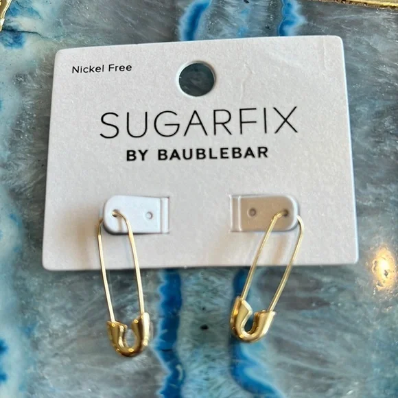 Sugar Fix by baublebar gold safety pin hanging earrings‎
