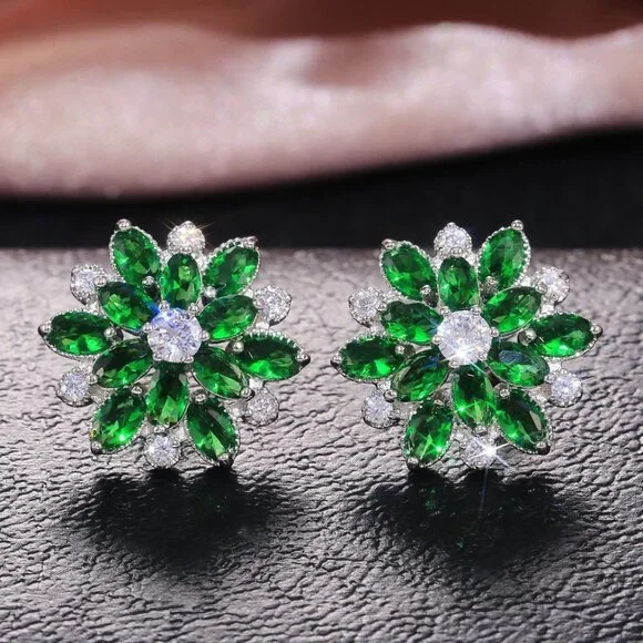 🎀 Colorful Flower CZ Full Filled Romantic Stud Earrings For Women, HA4173