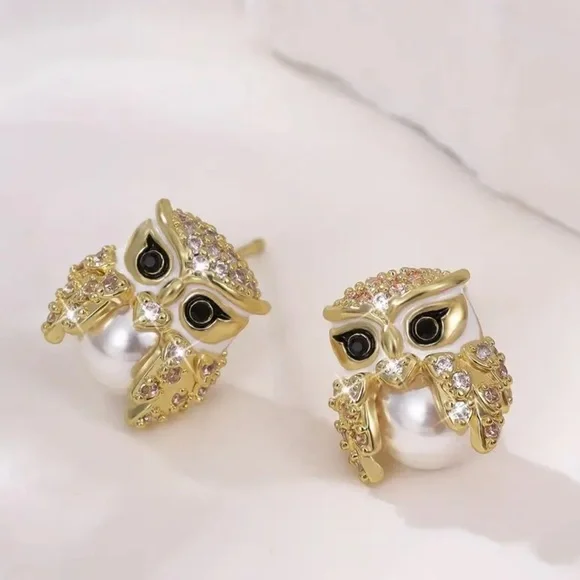 Vintage Boho Owl Earrings with Synthetic Zirconia | Copper Statement Jewelry 🦉