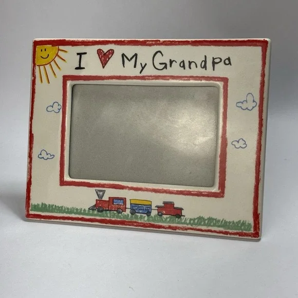 I Love My Grandpa Ceramic Frame Trains Russ Berrie 3.75
