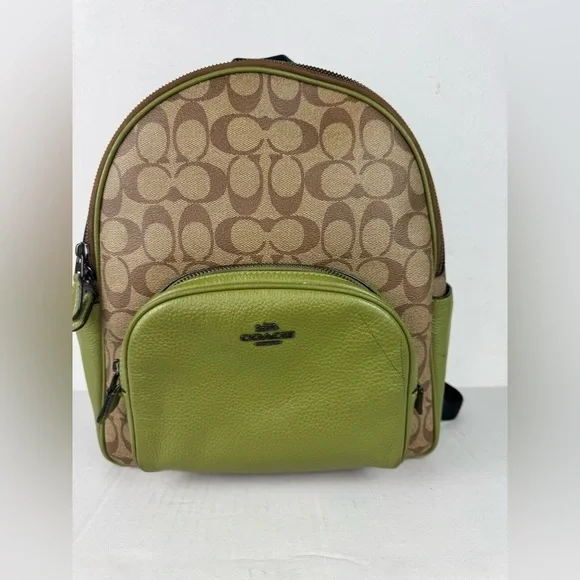 Coach Tan and Green Monogram Backpack