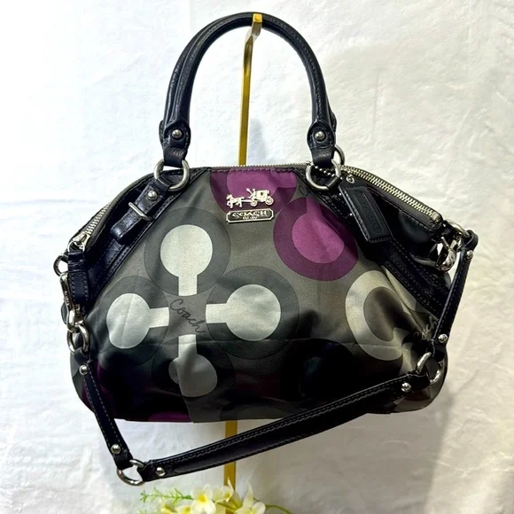 Coach Black and Gray Shoulder Bag with Polka Dot Pattern