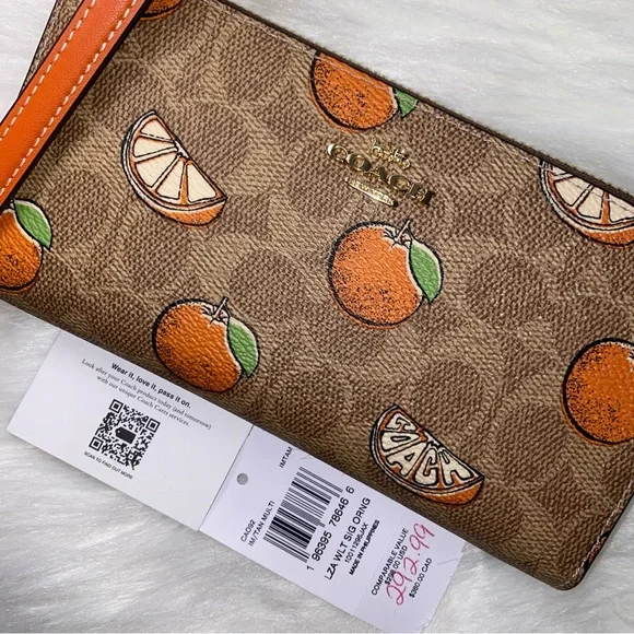 Coach signature with orange print Accordion wallet New