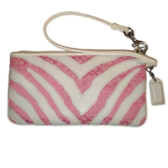 Coach Peyton Zebra Stripe Pink & White Wristlet