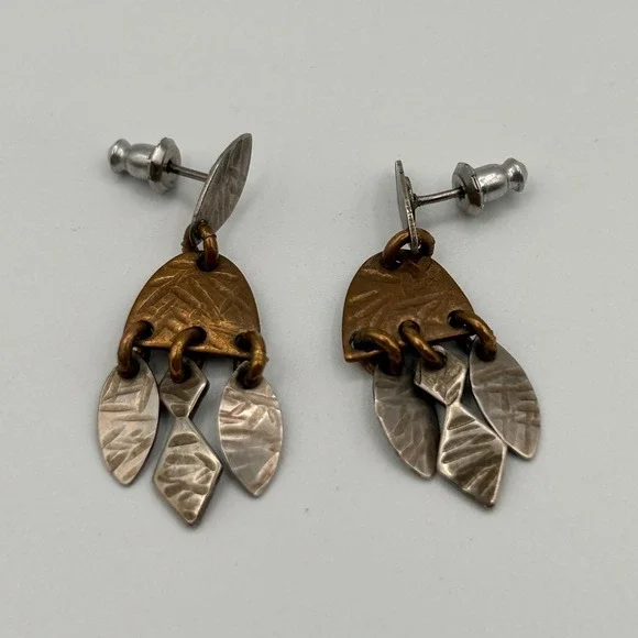 Marjorie Baer MB SF Chandelier Pierced Earrings Copper Silver Tone Textured