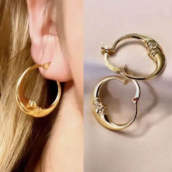 Gold moon hoop earrings A173
