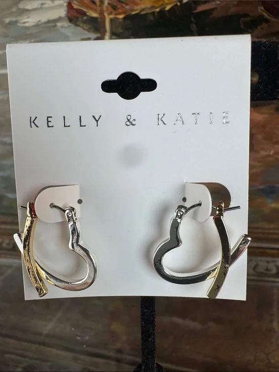 0685-Kelly & Katie Two-Tone Heart Hoop Earrings - Silver & Gold Accent