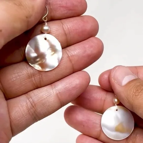 Solid 14k Gold Mother of Pearl Earrings perfect for summer! Sea
