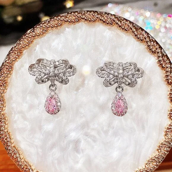 🔥 Diamond CZ Water Drop Crystal Fairy Bow Shape Earring for Women, HA4543