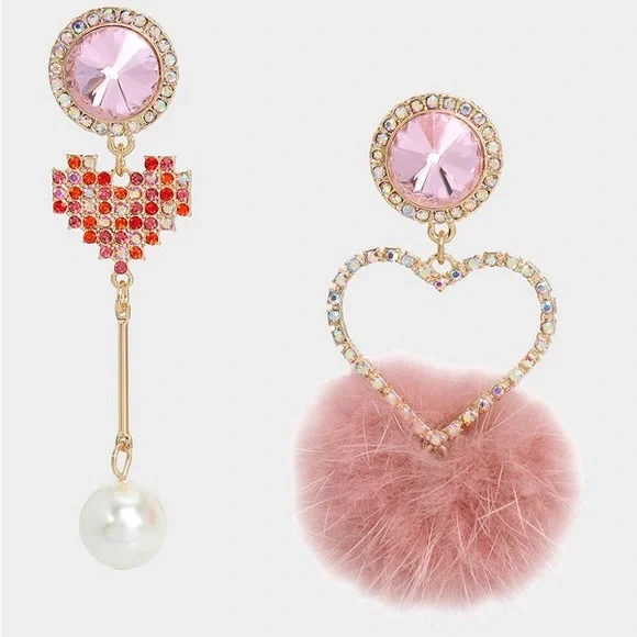 Betsey Johnson DEAR BETSEY MISMATCH PUFF EARRINGS PINK