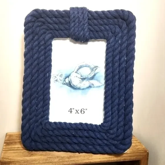 Nautical Rope Picture Frame Blue 4x6 Sea Beach Ocean Vacation Photo NWOT‎