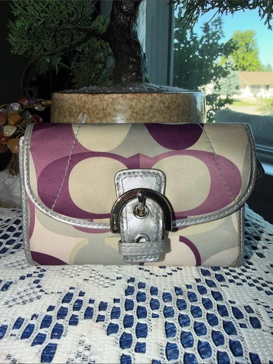 Coach Signature Small Wallet in Purple and Silver