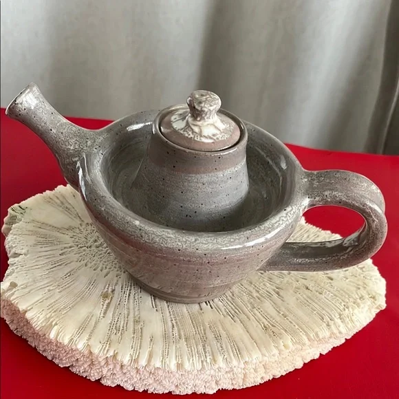 Vintage Mali Rice Gray Ceramic Teapot with Handle