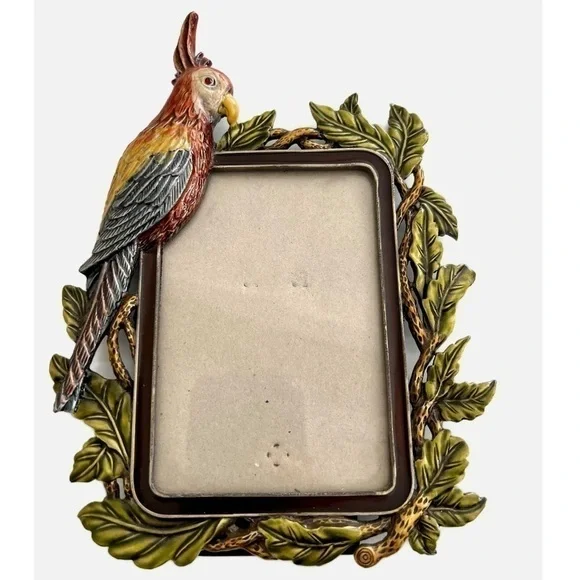 ORNATE Enamel Picture Frame Parrot green Leaves accent 3D look