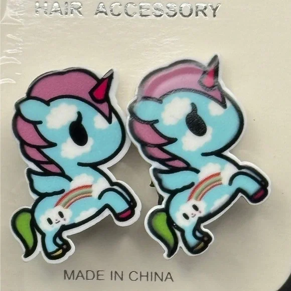 Kids Blue Unicorn Rainbow Hair Clips 2 Piece Set Alligator Barrettes Accessories
