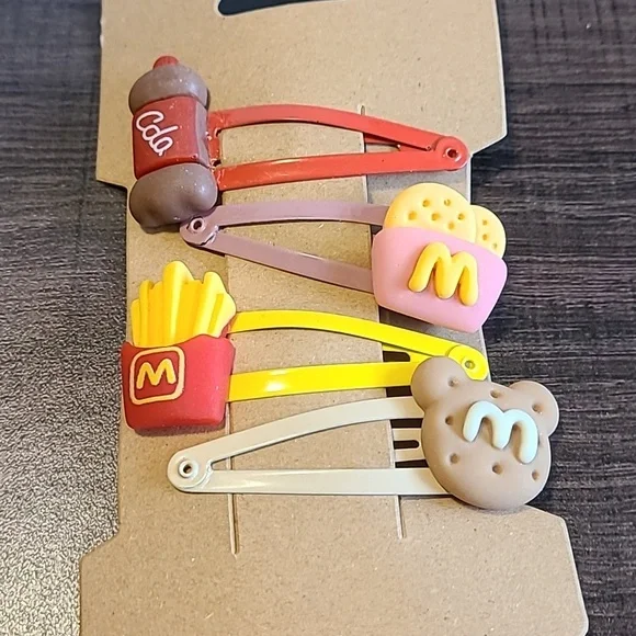 Fast Food Hair Clips‎ Set of 4 Fast Food Cola Fries Bear Cute NEW