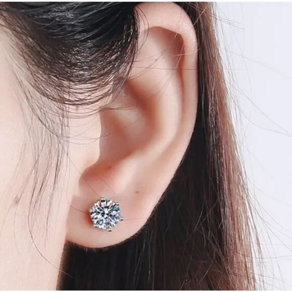 Dazzling 2 Carat Moissanite Solitaire Stud Earrings | 925 Sterling Silver |Gift