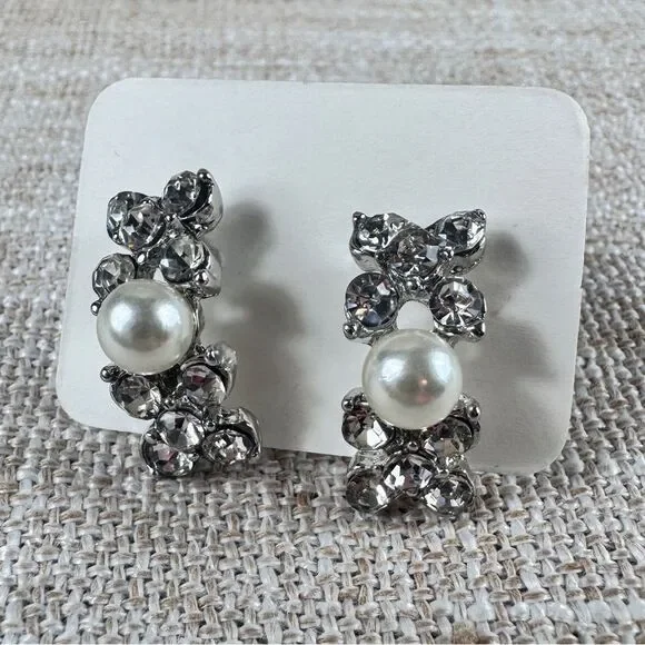 Elegant Faux Pearl & Gemstones Earrings