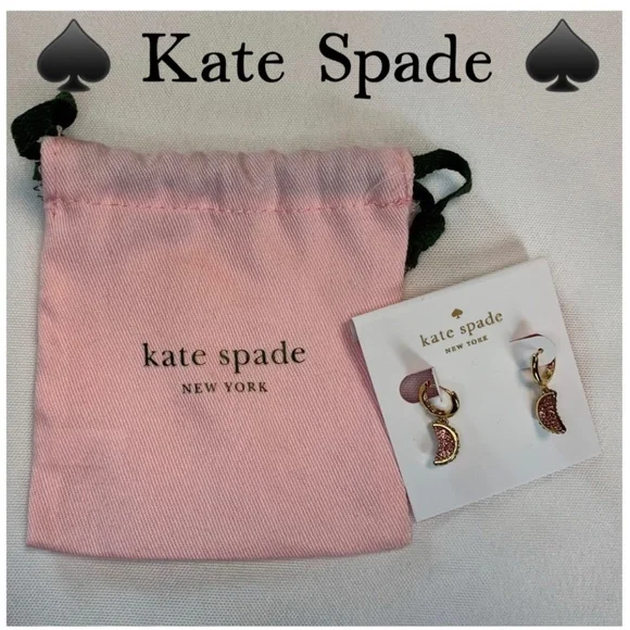 NWT! Kate Spade ♠️ Grapefruit Pave Huggies Pierced Earrings with the Dust Bag!