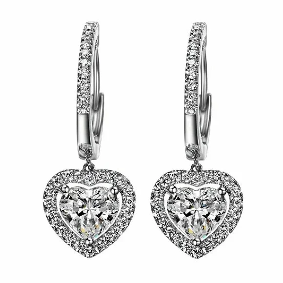 925 Silver Plated Trendy Heart Cut CZ Drop Earrings, FB16FA1073