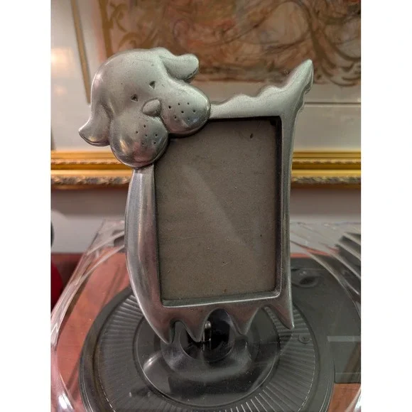 Vintage Silver Pewter Tone Puppy Dog Novelty Photo Frame 3x4.5 photo