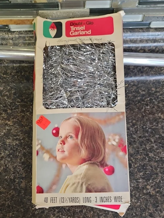 Vintage Doubl Glo Tinsel Garland Silver