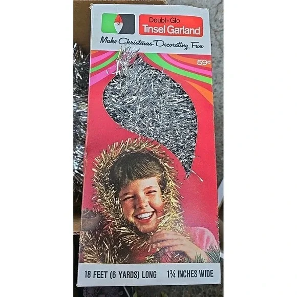 Vintage Christmas Tinsel Garland Doubl*Glo Silver‎ 18ft. Retro Holiday Decor