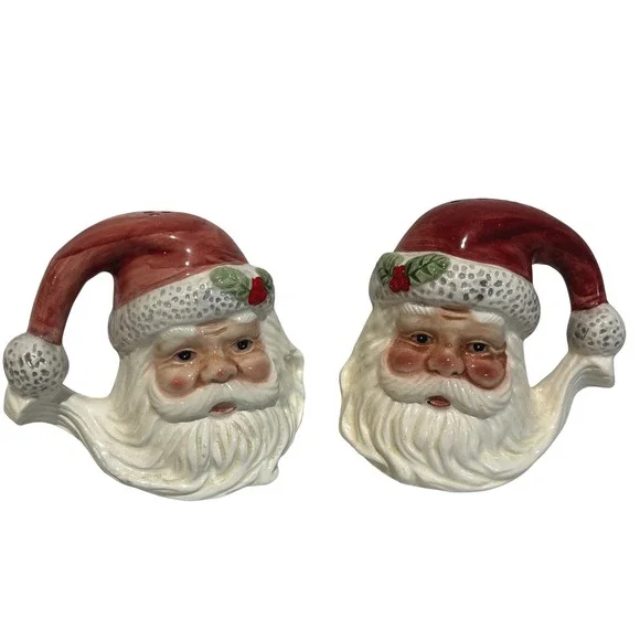 Vintage 1997 Ceramic Santa Claus Salt and Pepper Shaker Set Christmas Retro