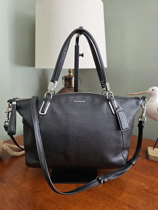Coach 28095 Kelsey Satchel Black Pebbled Leather Shoulder Bag