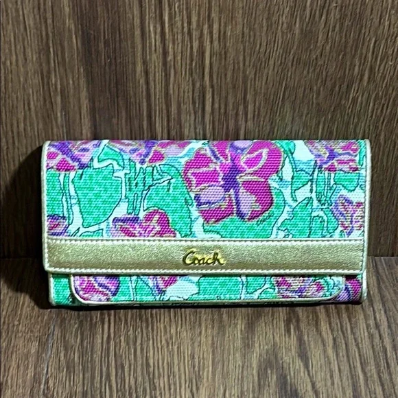 Coach Ashley Floral Iris Tri-Fold Wallet Rare F44748